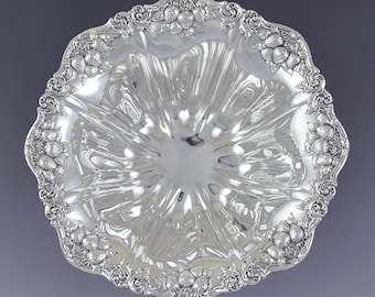 Antique Art Nouveau Beautiful Woodside Sterling Silver Strawberry Bowl 8.5"