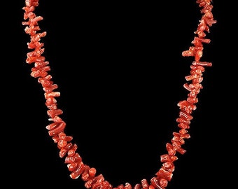 Beautiful Chunky Red Coral Natural Shaped Bead Necklace w/ Silver Clasp