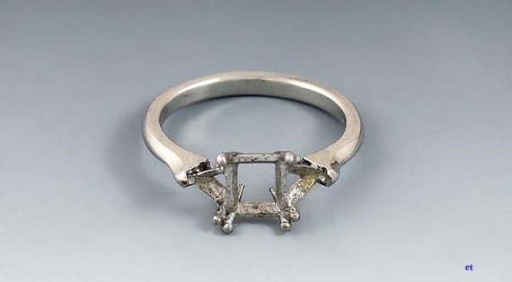 Platinum Ring Setting Fork Rectangular Cut Diamon… - image 1