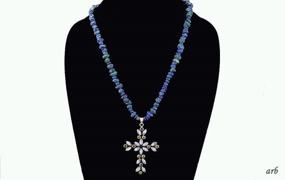 Amazing Necklace of Sterling Silver Cross w/ Peri… - image 1
