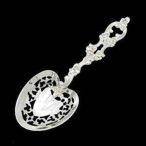 Sweet Sterling Silver American 1950s Pierced Serving Spoon Heart Bowl 8 1/4 in