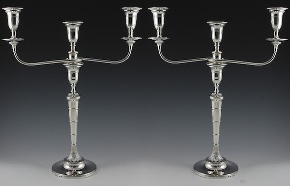 Pair 8 3/4 Antique Sterling Silver Candlesticks monogrammed LBT