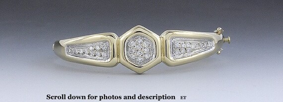 Heavy 18k Gold & ~.50-.65ct Diamond Hinged Cuff B… - image 1
