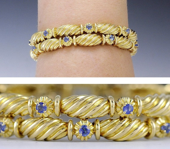 Stunning Tiffany & Co 18k Yellow Gold Sapphire Br… - image 2