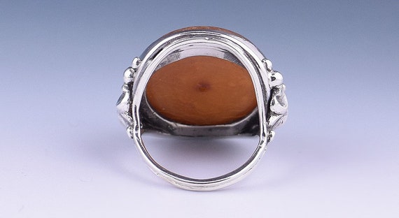 Superb Vintage Sterling Silver and Amber Ring w/ … - image 3