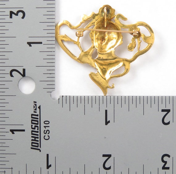 Elegant 14k Gold Art Nouveau Style Woman Pin / Br… - image 2