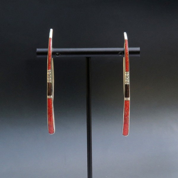 Stylish Pair Silpada Sterling Silver Red Coral Wood Inlay Bow Threader Earrings