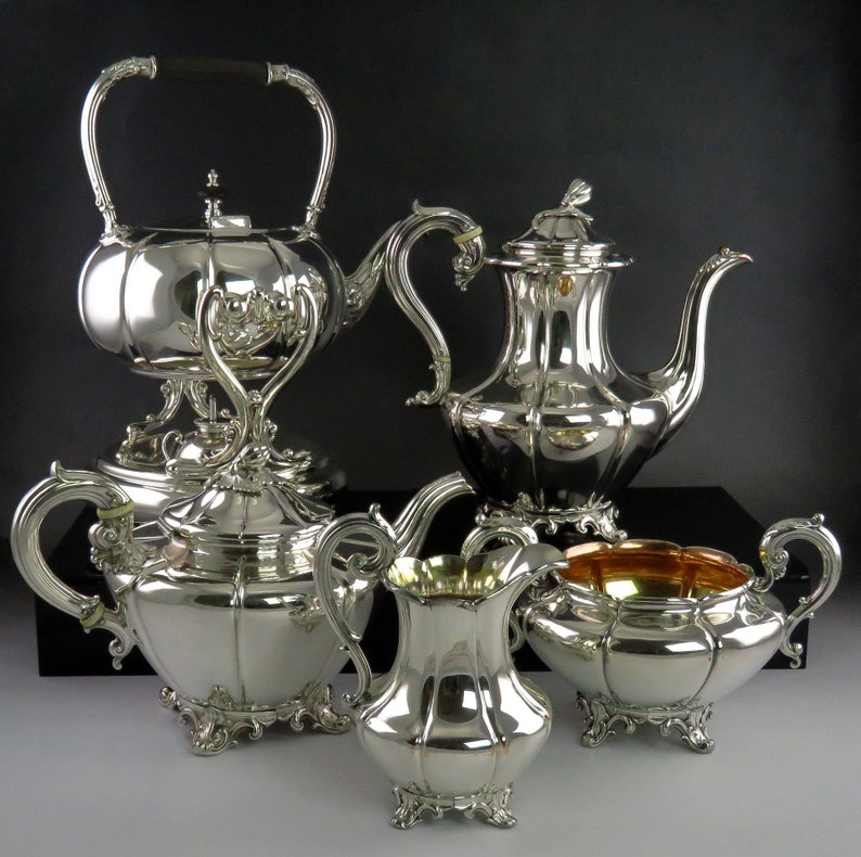 5pc Antique c1825 Sheffield Silver Plate Melon Form Tea Set w/ Etsy