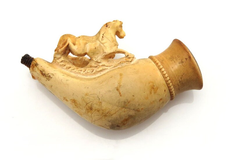 Antique 19th Century Hand Carved Dog /& Horse Meerschaum Pipe w Original Case