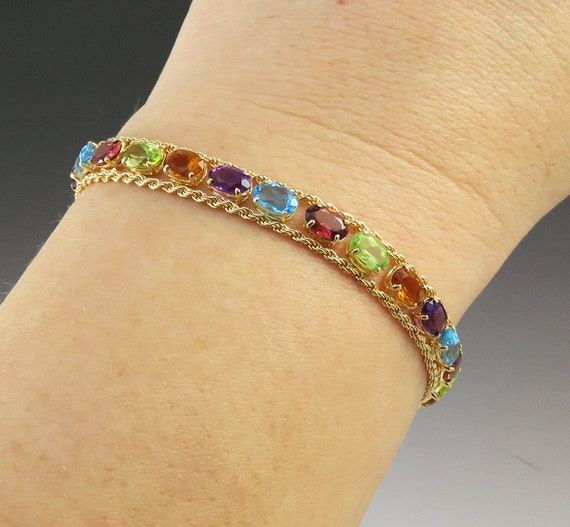 14K Gold Amethyst Blue Topaz Citrine Peridot Gems… - image 1