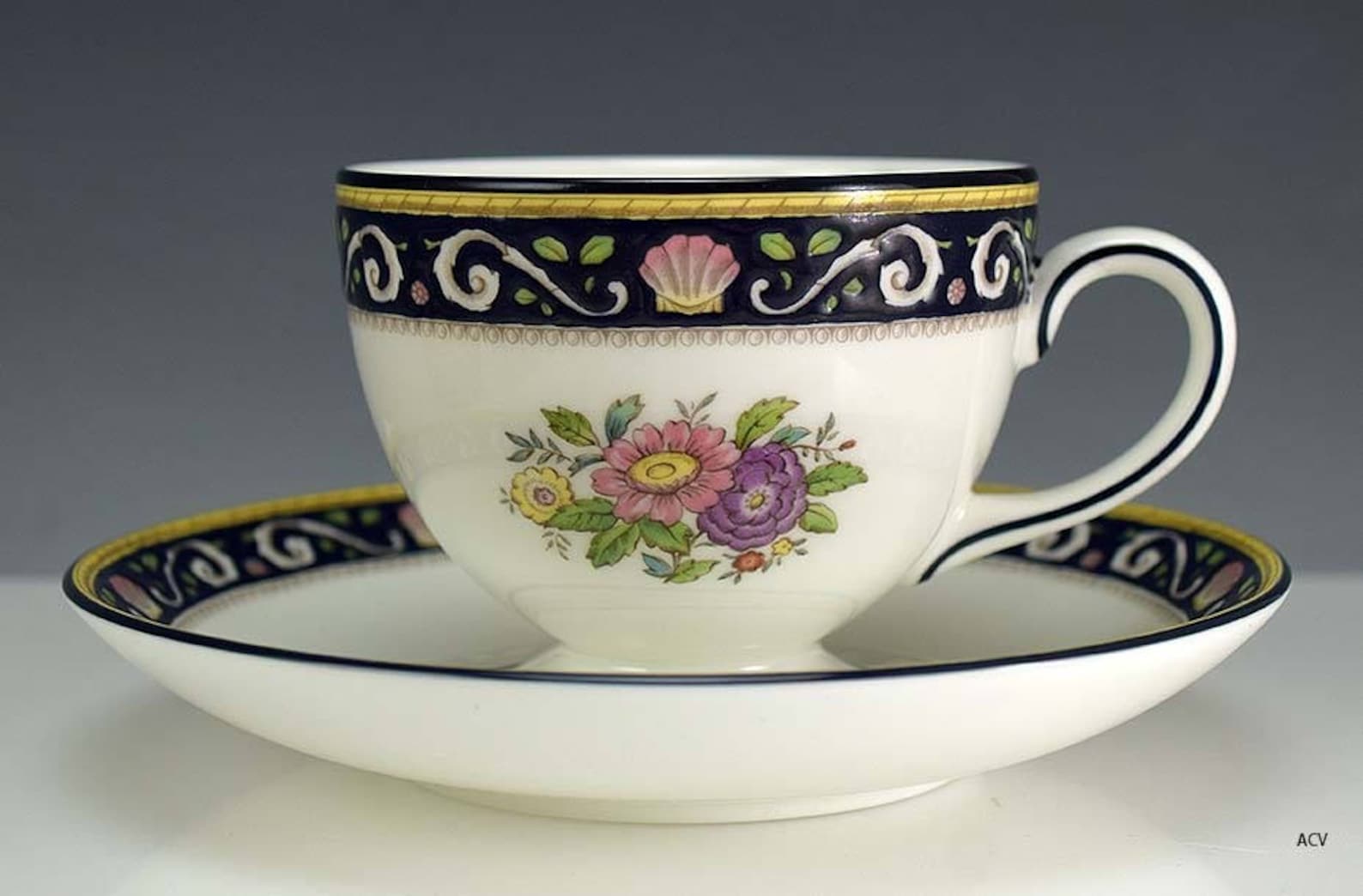 2 Wedgwood Runnymede Blue W4472 Pattern Bone China Footed Cups Etsy