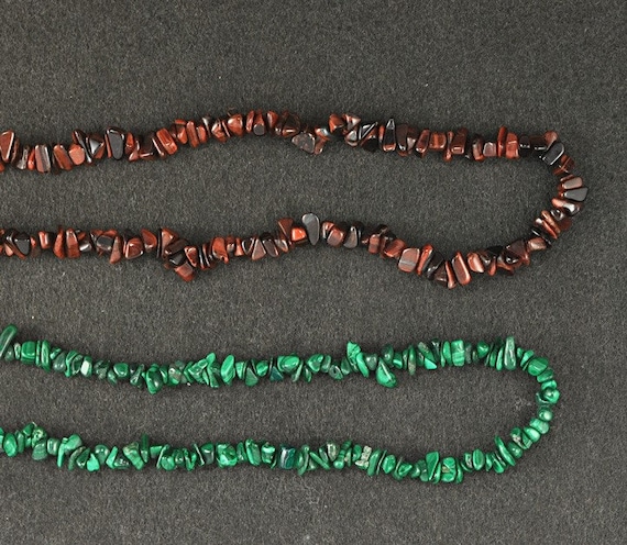 2 Green Red Stone Beaded Necklaces Tumbled Malachite