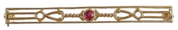Antique American 10K Yellow Gold Ruby Openwork Ba… - image 1