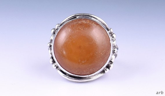 Superb Vintage Sterling Silver and Amber Ring w/ … - image 1