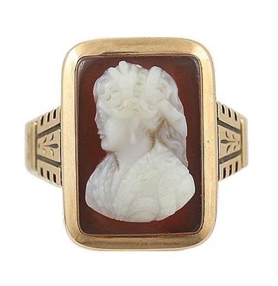 Victorian Carved Sardonyx Cameo 14K Gold Ring