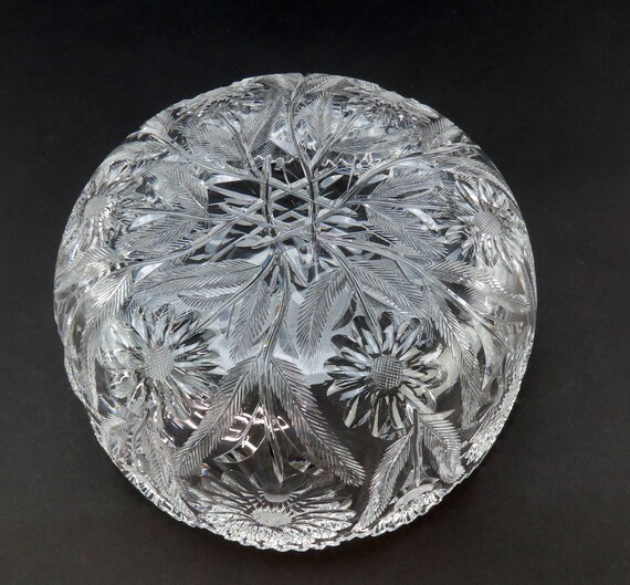 Rare Quality American or English Cut Glass Daisy Sunflower Floral