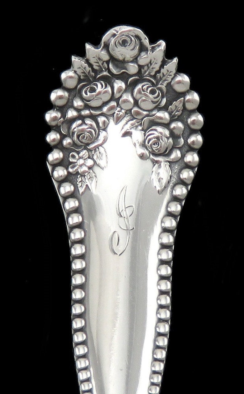 Pretty Antique Gorham Lancaster Rose Gilded Sterling Silver Berry Strainer Ladle