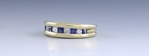 Brilliant 14k Yellow Gold Diamond Blue Sapphire S… - image 2