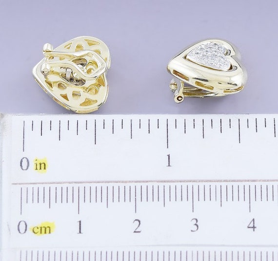 Dazzling Pair 14k Gold & Diamond Heart Shaped Cli… - image 2