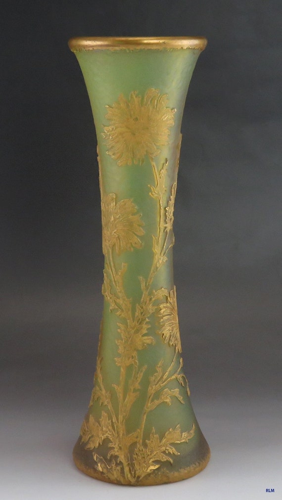 Antique Large Daum Nancy Cameo Art Glass Gilt Flower Vase Etsy