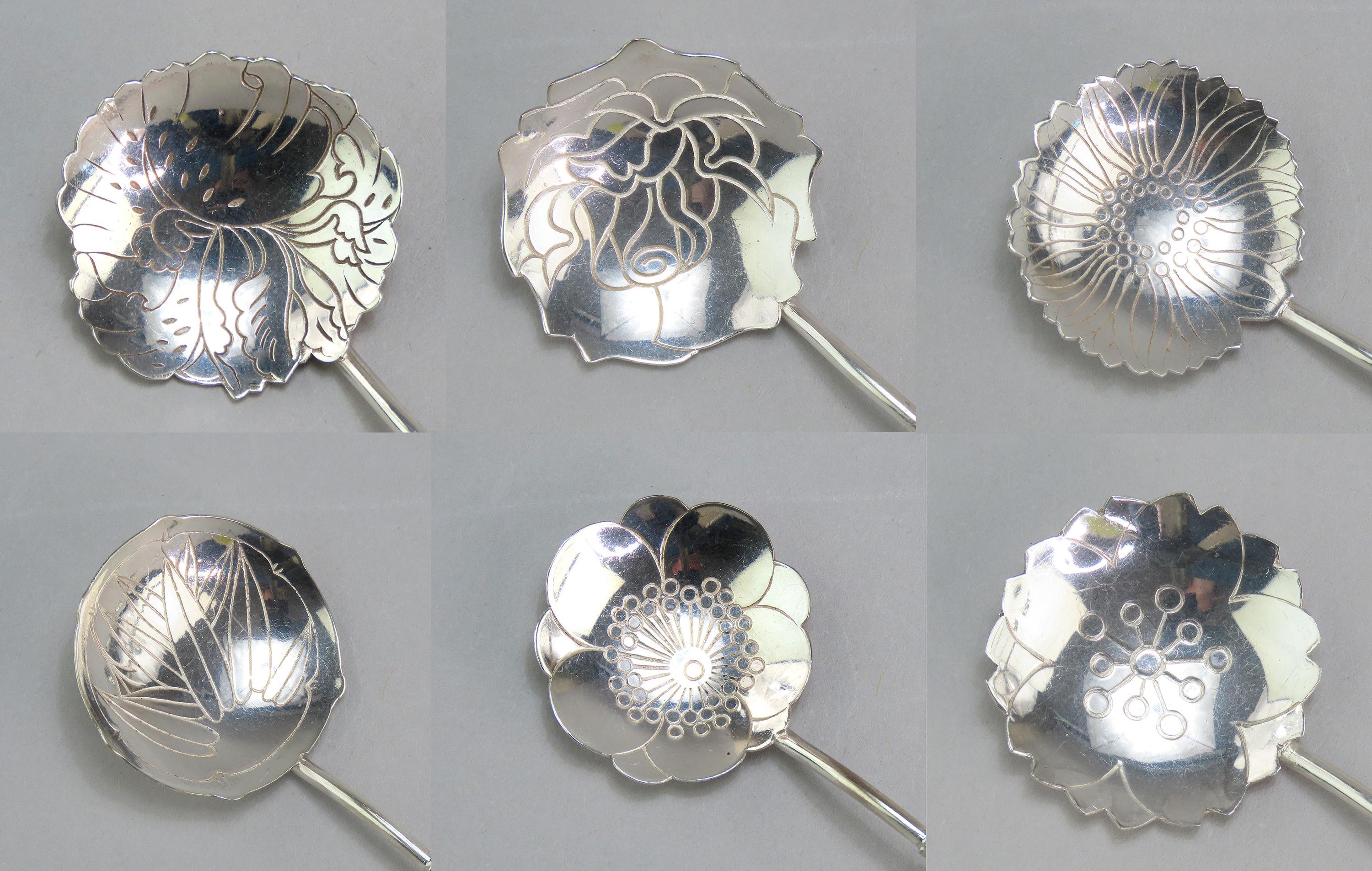 上質な日本製スターリングシルバー製花柄伝統テーマお土産スプーン6本