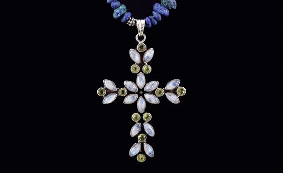 Amazing Necklace of Sterling Silver Cross w/ Peri… - image 2
