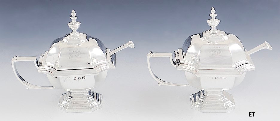 非常に重い1929/1931年英国ブリタニアシルバーマスタードポット