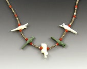 VTG Native American Indian Bird Bear Stone MOP Shell Coral Fetish Necklace