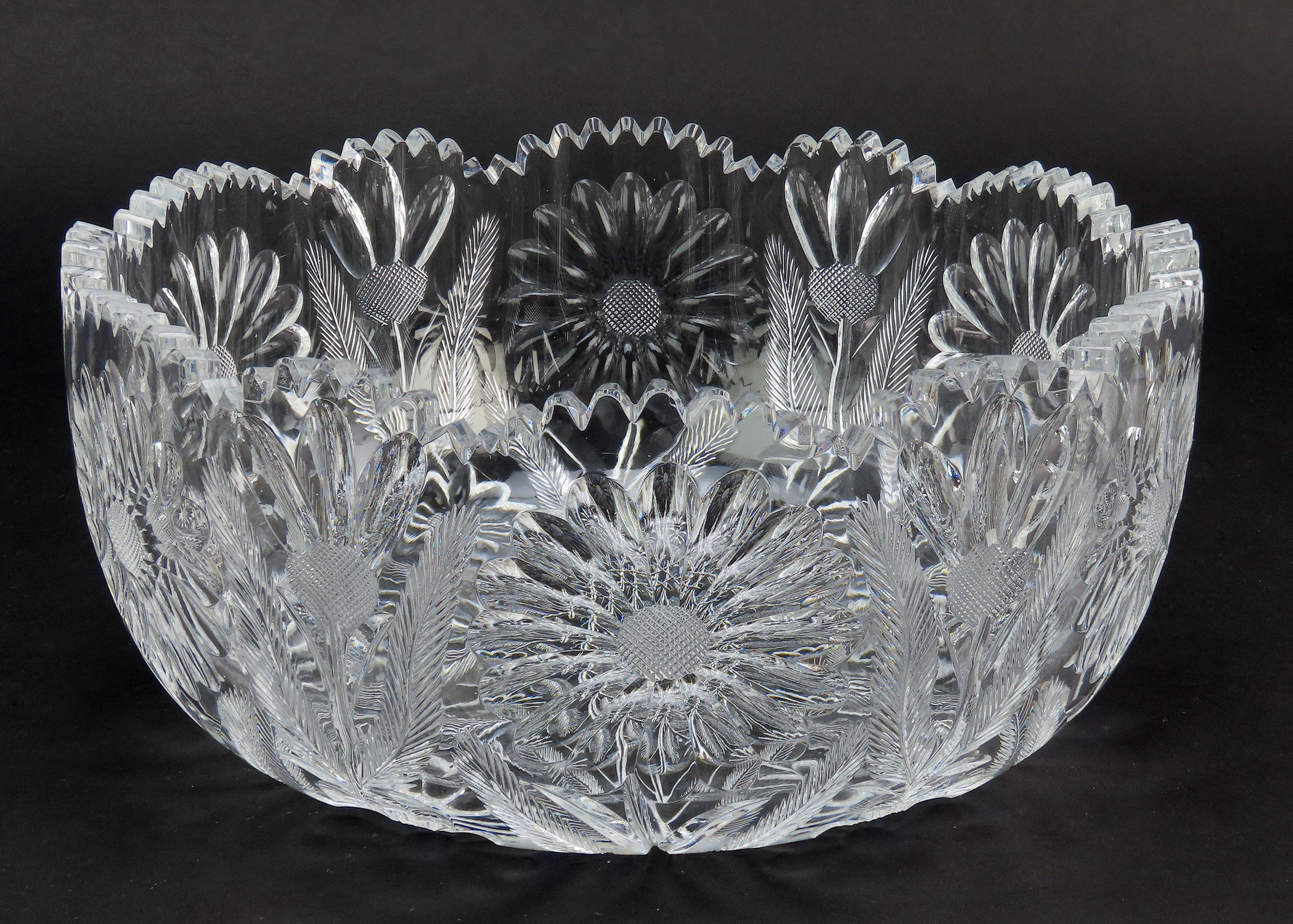 Rare Quality American or English Cut Glass Daisy Sunflower Floral