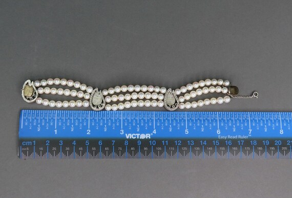 Triple Strand Pearl Bracelet w Diamond Set Black … - image 3