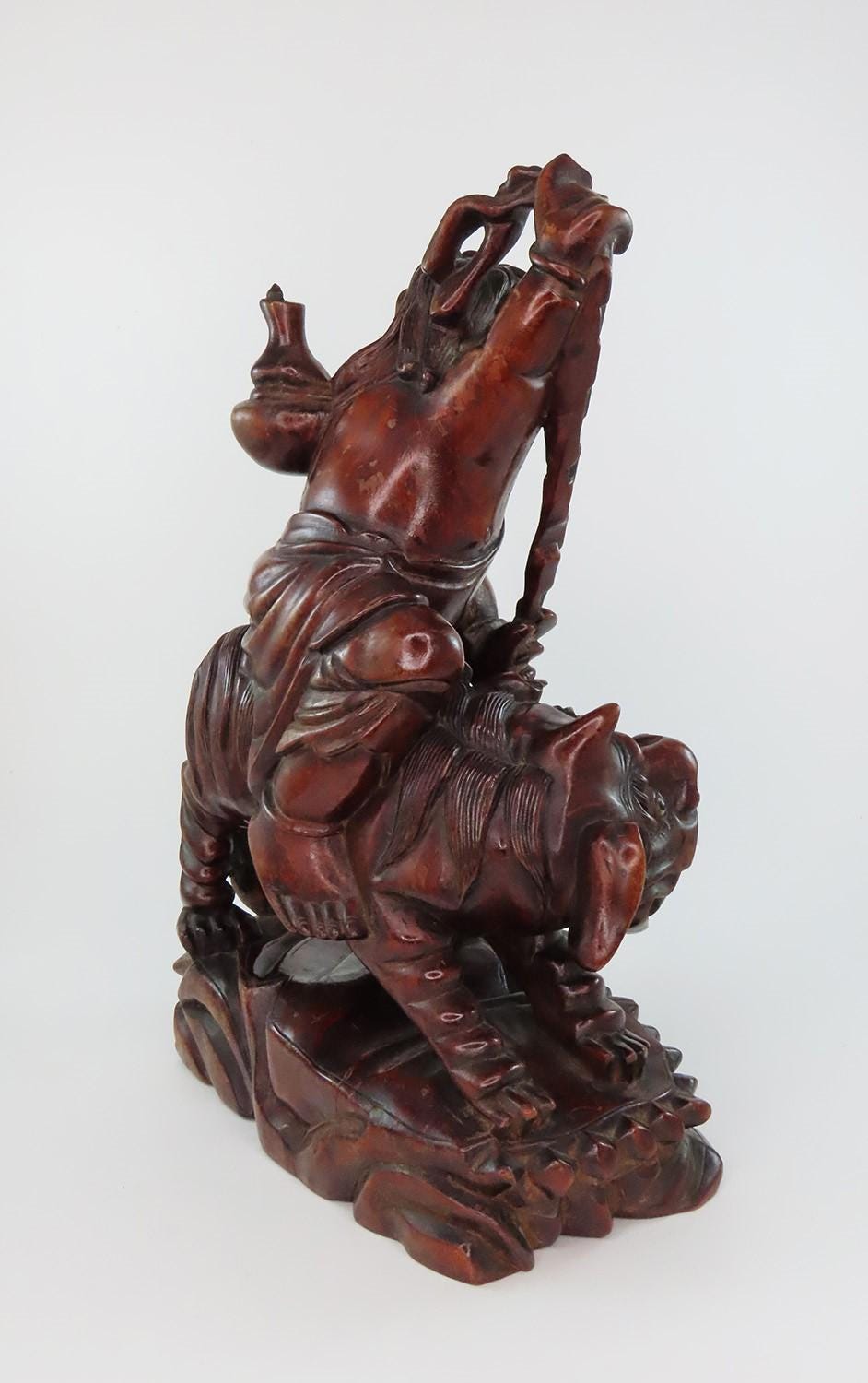20世紀中国の珍しい木彫りの像、劉海禅と福獅子 - Etsy 日本