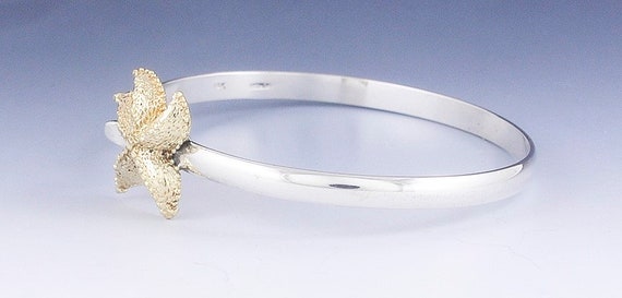 Cute 14k Gold & Sterling Silver Starfish Bangle Bracelet View 3
