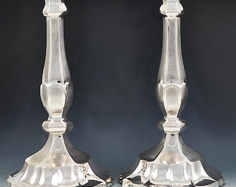Antique Pair of Large Austria-Hungary Silver Dinner Candlesticks