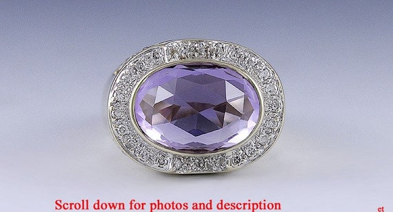 14K Yellow Gold Huge Amethyst Diamond Leaf Ring S… - image 1