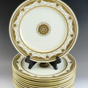12 Antique 1920s Royal Doulton Porcelain Fine China Gold Gilded Dinner Plates