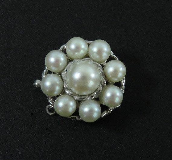 High Quality 14k White Gold Pearl Cluster Clasp f… - image 2