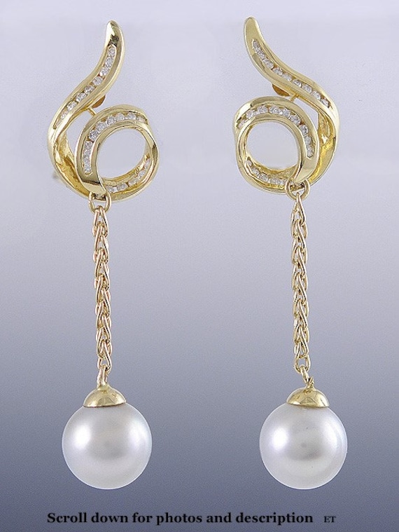 Fab Modern Pair 18K .50ct Diamond & Pearl Dangle Earrings - Etsy
