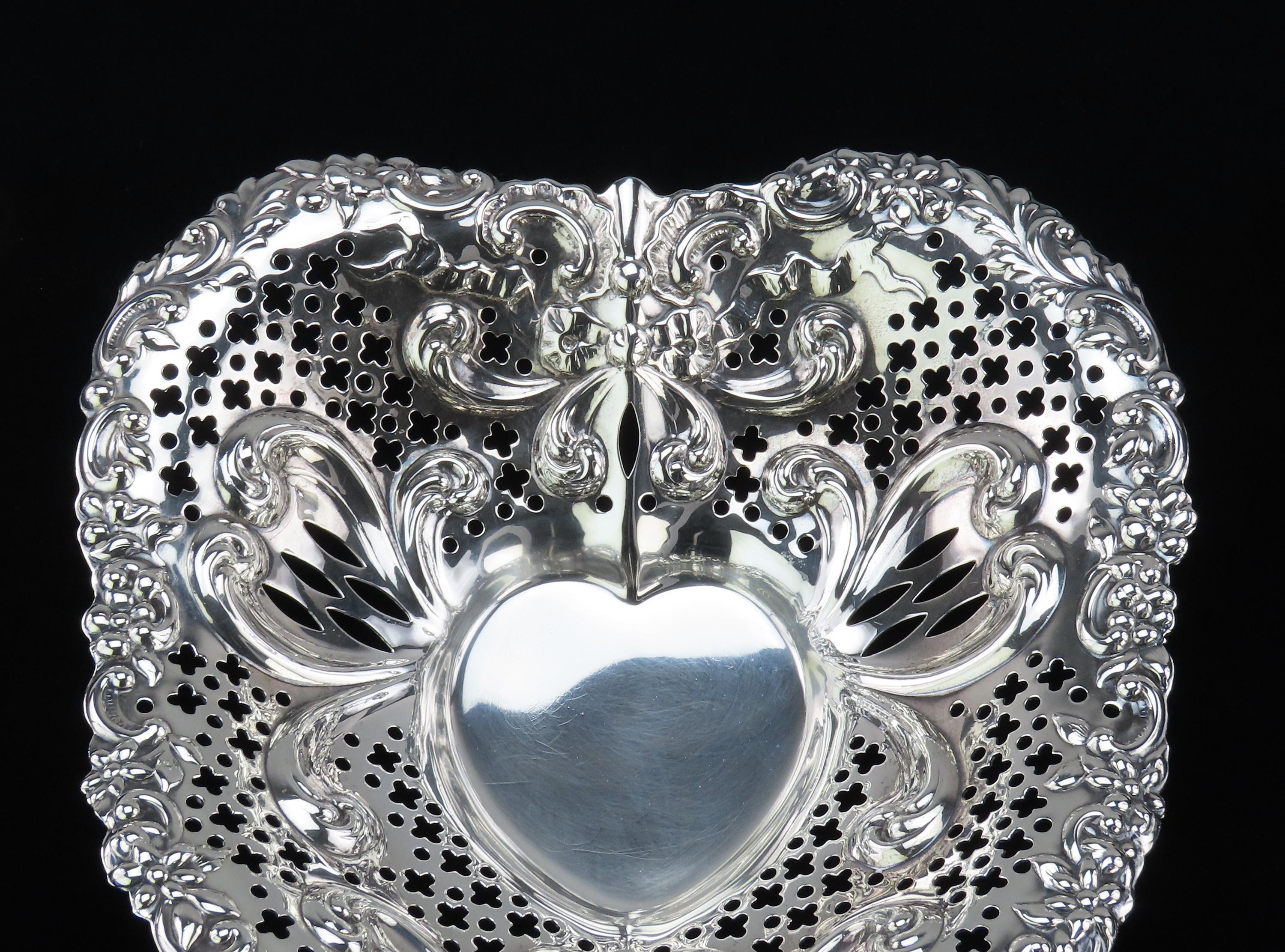 1952 Gorham Sterling Silver Pierced Heart Dish No Mono 9 1/2