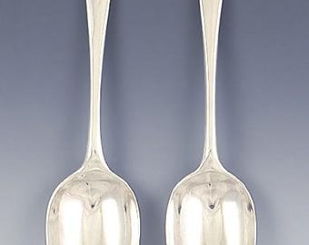Fine Pair 1768 English Georgian Sterling Silver Hanoverian Soup/Serving Spoons