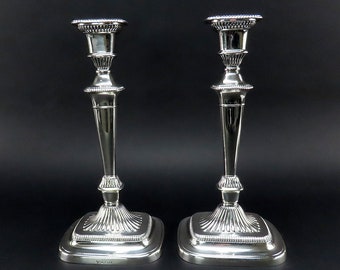 Handsome 1950 Ellis Co English Sterling Silver Table Candlesticks 12 1/4 in