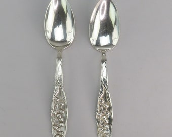 Pair Lovely Whiting Lily of the Valley Sterling Silver Serving Spoons 8 1/8&quot;