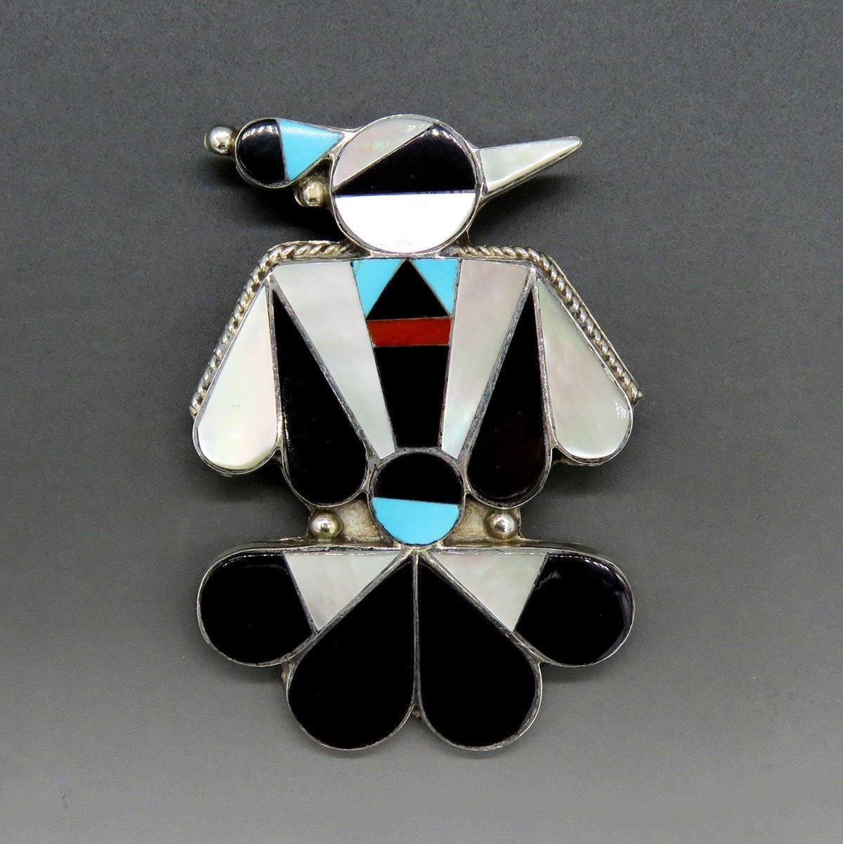 【ふるさと割】 Native American Zuni Dishta Sterling Silver Onyx Shell バックル