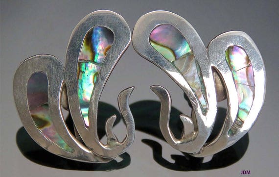 Lovely Pair VTG Mexican Sterling Silver Abalone E… - image 1