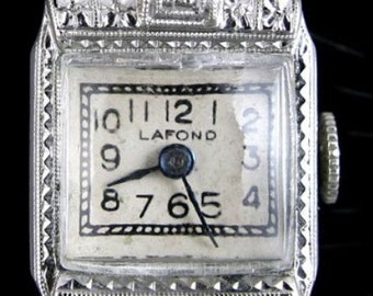 Fine Ladies Platinum & Diamond Lafond Art Deco Wristwatch Ciny