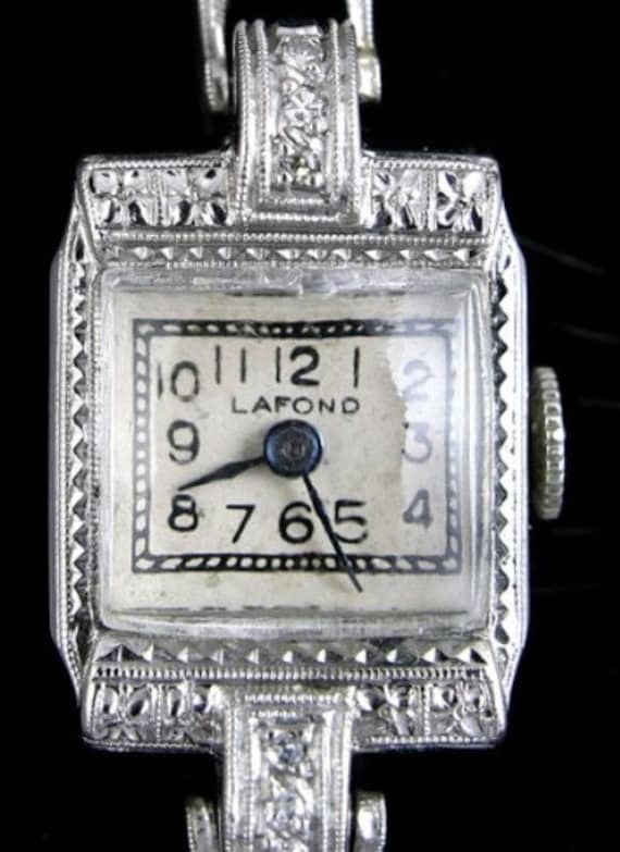 Fine Ladies Platinum & Diamond Lafond Art Deco Wr… - image 1