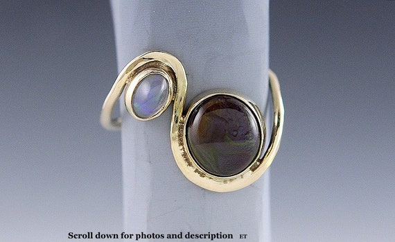 Hand Crafted 14K Yellow Gold Opal Fire Agate Bypa… - image 1