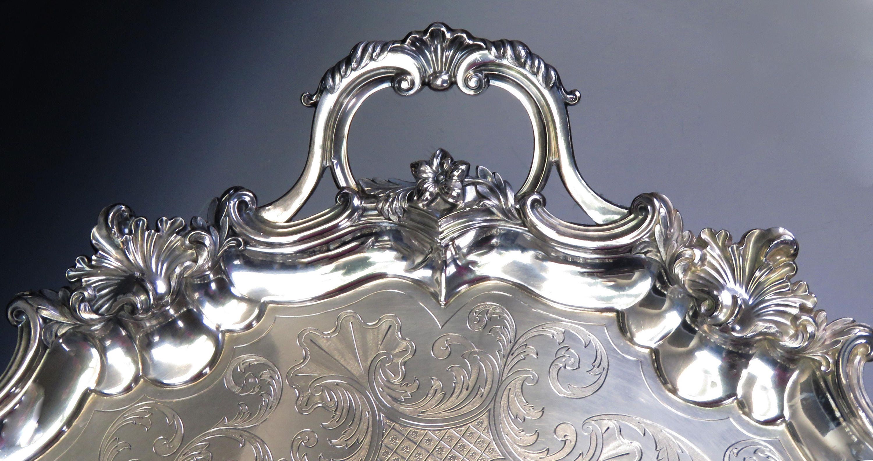 Antique C1820 English Regency Silver Tray W/ Custom Wooden Antique C1820 English Regency Silver Tray W/ Custom Wooden