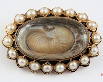 美しいアンティーク 10K イエローゴールド彫刻シェルカメオ 女性の横顔