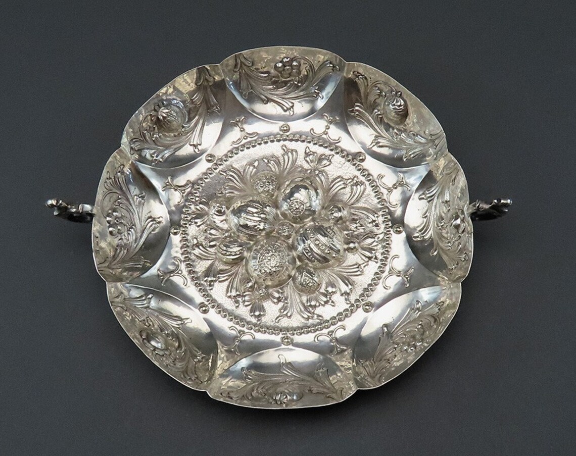 Simon Rosenau Hanau German Silver Bowl Simon Rosenau Hand-chased Flowers and Fruit ...
