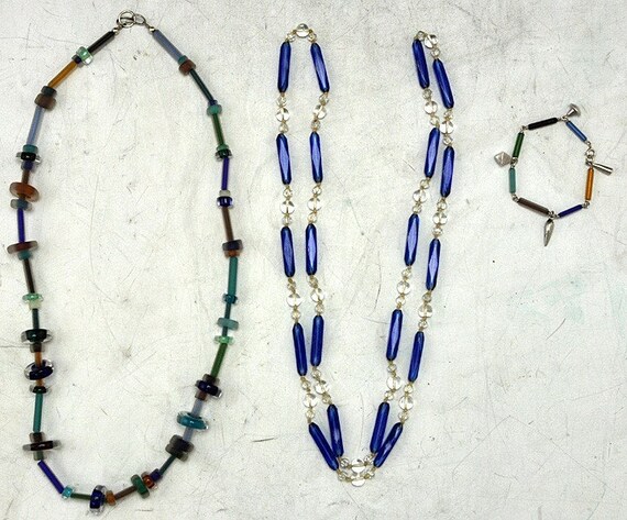 3pc Glass Beaded Necklaces and Bracelet Colorful … - image 1